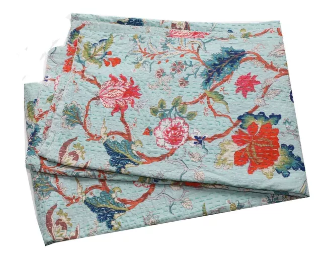 Colcha de algodón indio, colcha Kantha, manta hecha a mano con estampado floral