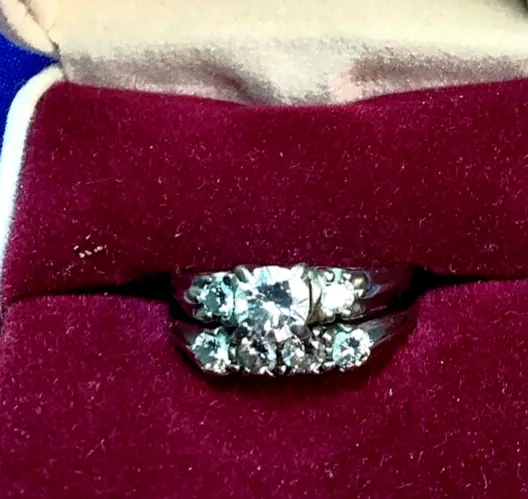 ANTIQUE 1940'S ART Deco Style Diamond Engagement & Wedding Ring White ...
