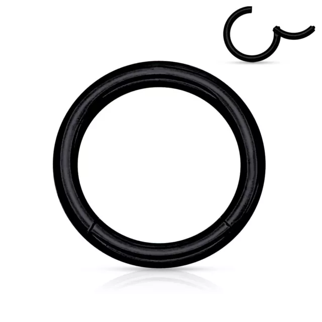 1 Black Plated Steel Hinged Segment Hoop Ring Nose Ear 10g 12g to 18g 20g #RH4