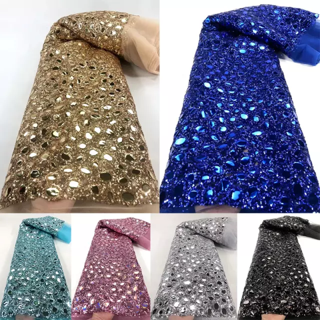 5 Yard Bling Mirror Sequins Mesh Fabric Lace Tulle Net Material Wedding Costume