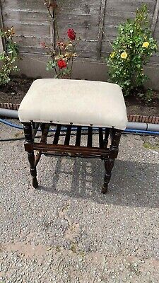 Beautiful Vintage Wooden Tall Padded Decorative Piano Stool With Shelf (C2) 2