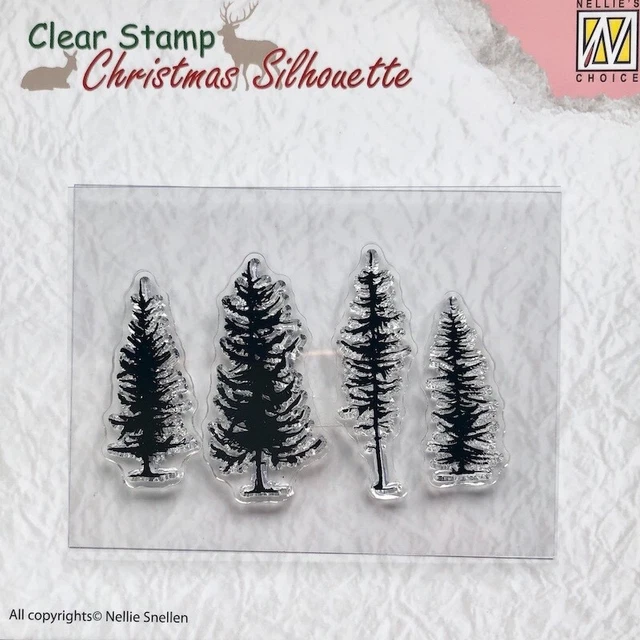 Nellie Snellen Winter Pine Trees 4 Piece Clear Stamp Set Christmas Card Making