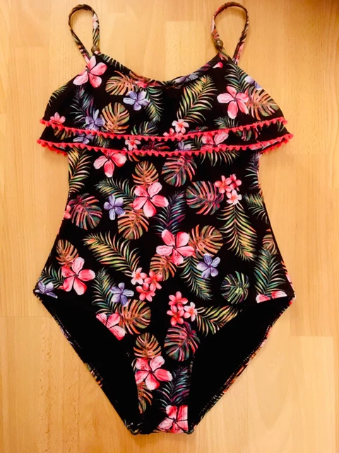 Black Multicoloured Tropical Floral Lined Support Cups High Leg Swimsuit 10