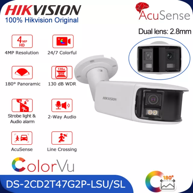 Hikvision 4MP ColorVu 180° Panoramic Camera DS-2CD2T47G2P-LSU/SL MIC Speaker POE