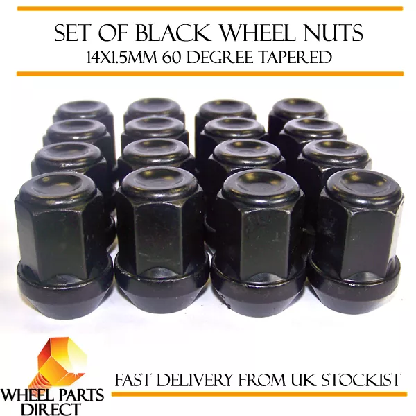 Alloy Wheel Nuts Black (16) 14x1.5 Bolts for Chrysler 300 C [Mk1] 05-10