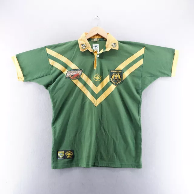 Vintage Australia Rugby League Jersey Shirt Large Green Yellow 2000/01 Kangaroos