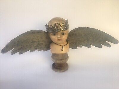 OOAK Assemblage "ANGEL" Antique Vintage Mix Media  Doll Head Wings Sculpture