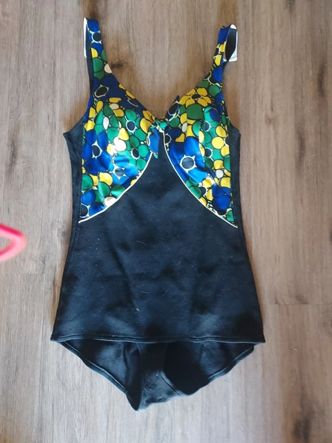 Vintage Black Knit 1960's Swimsuit Swimwear Size 12