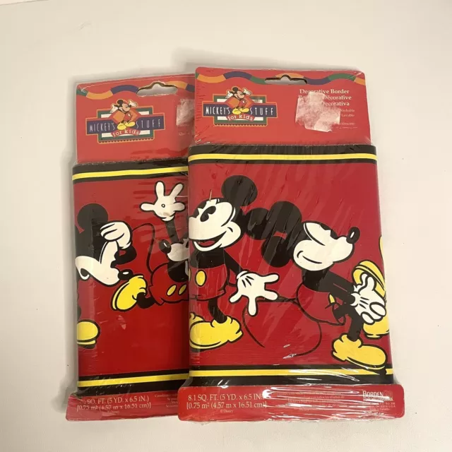 2 VTG Mickey Mouse Disney Decorative Wallpaper Border PrePasted 16.2 SQ FT total