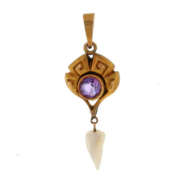 Yellow Gold Amethyst & Pearl Art Nouveau Lavaliere Pendant 14k Rnd .40ct Antique