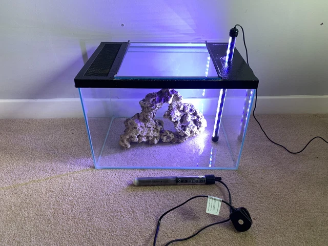 Fish tank Aquarium with thermostat heater LED light rock and black substrate