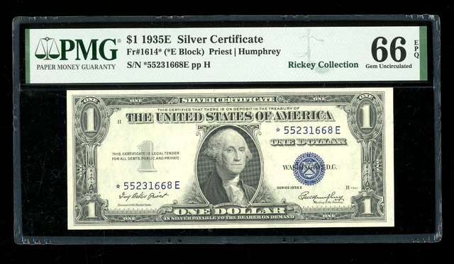 DBR 1935-E Silver STAR Gem Fr. 1614* PMG 66 EPQ Serial *55231668E
