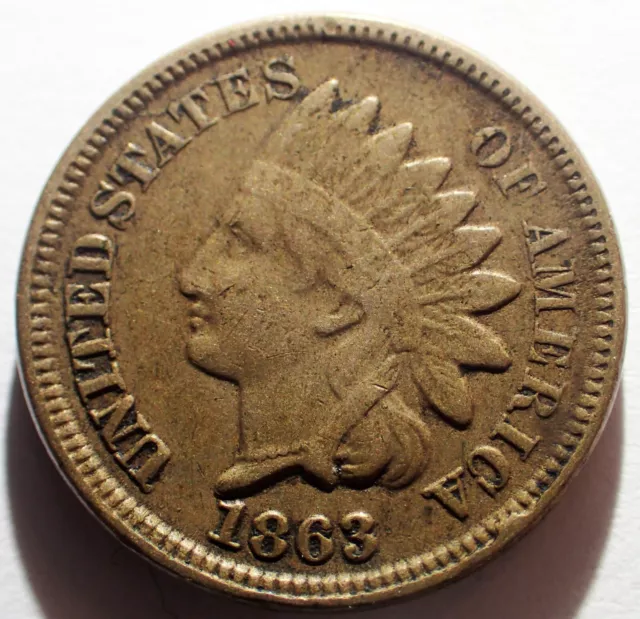 USA Indian Head 1 Cent 1863  Rare error coin. Error type CUD 021