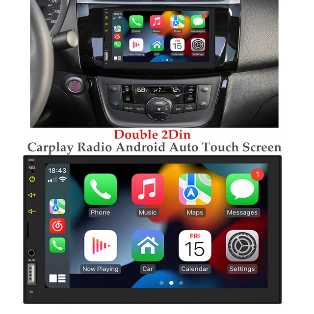 7"Car Carplay Radio USB Android Auto Touch Screen Stereo Double 2Din Bluetooth