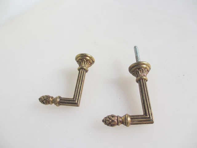 Vintage Brass Curtain Tie Backs Hooks French Old Gold Coat Hangers 2"D