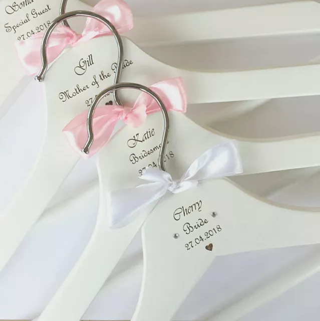 Set of 4 Personalised Engraved White Wooden Wedding Dress Gift Hangers Bridal