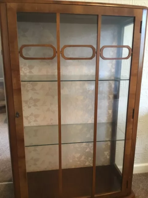 Walnut China Cabinet Art Deco 1930’s 40’s Drinks Display Cabinet Retro Vintage