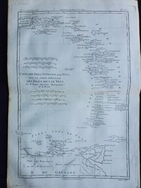 1780 Bonne Atlas Map Caribbean Islands Antilles Vacation Islands 100% Antique