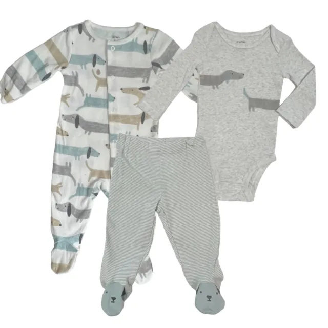 Carters Size 6 Months Baby boy 3 pc Dog Outfit Set Pants Bodysuit footie pajama
