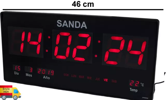 Reloj De Pared Digital Grande 46Cm Calendario Termometro Envio Hoy