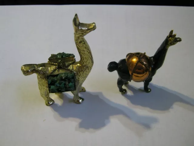 2 Peruvian Llama Figures, Golden Loaded Up w/ "Emeralds", Black w/ Copper Pack