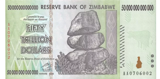 Zimbabwe  $50 Trillion  2008  P 90  Series AA   Uncirculated Banknote G36