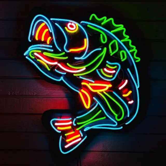 Strange Fish Glass Neon Sign Light Store Game Room Wall Hanging Artwork 24"x24"
