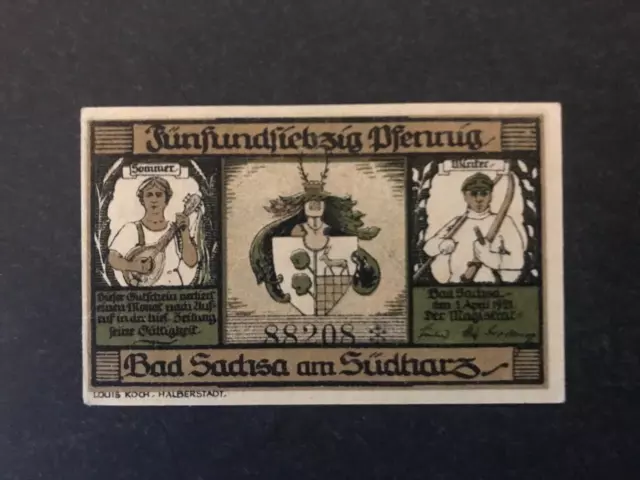 NOTGELD, Bad Sachsa-Südharz, 75 Pfennig, 1.4 1921  NOTGELDSCHEIN