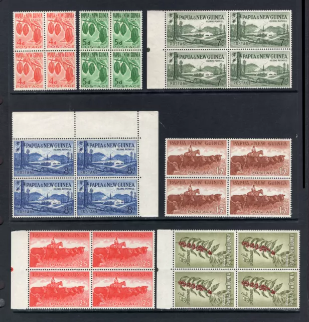 M18310 Papua New Guinea 1958-60 SG18/24 - 1958 Definitives in blocks of 4.