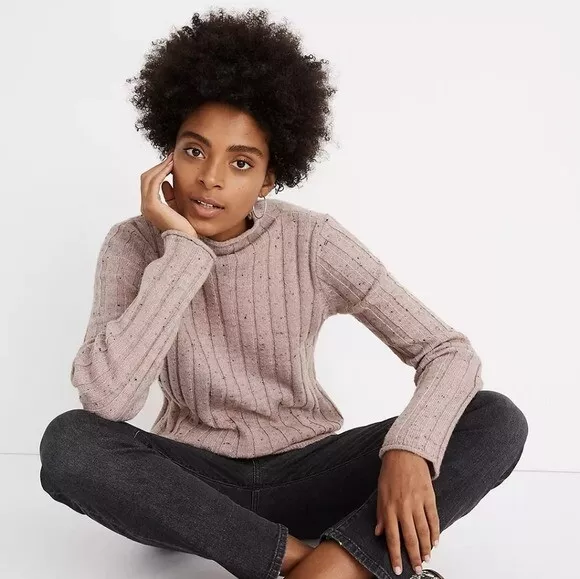 Madewell Donegal Evercrest Turtleneck Sweater in Blush Pink Flecked Coziest Yarn