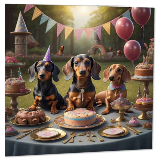 Cute Sausage Dog Dachshund Birthday Card - Dachshund card 145mm x 145mm