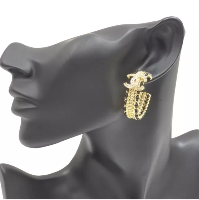 CHANEL EARRINGS NEW Gold Silver Hoop Crystal CC Logo Drop Dangle  Runway🔥NEW $995.00 - PicClick