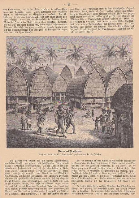 Deutsch-Neuguinea Kolonien Maupa Papuadorf Südsee ZEITUNGSARTIKEL von 1885