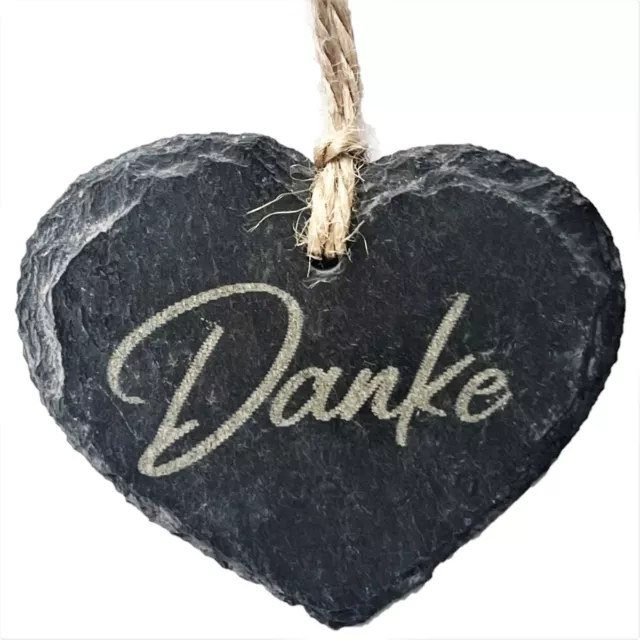 SCHIEFER-HERZ Hänger "Danke" 7x6cm. graviert Geschenkanhänger Gastgeschenk Merci