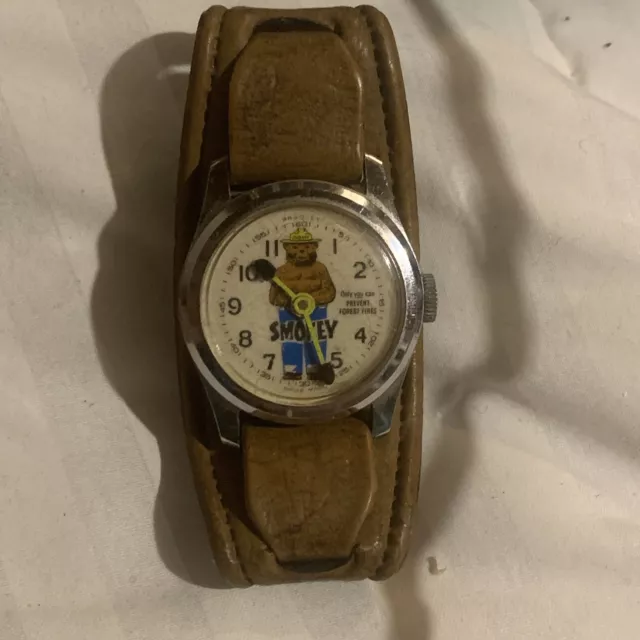 Works! Vintage 1960’s Smokey The Bear Wind-Up Wrist Watch -- Swiss Made!