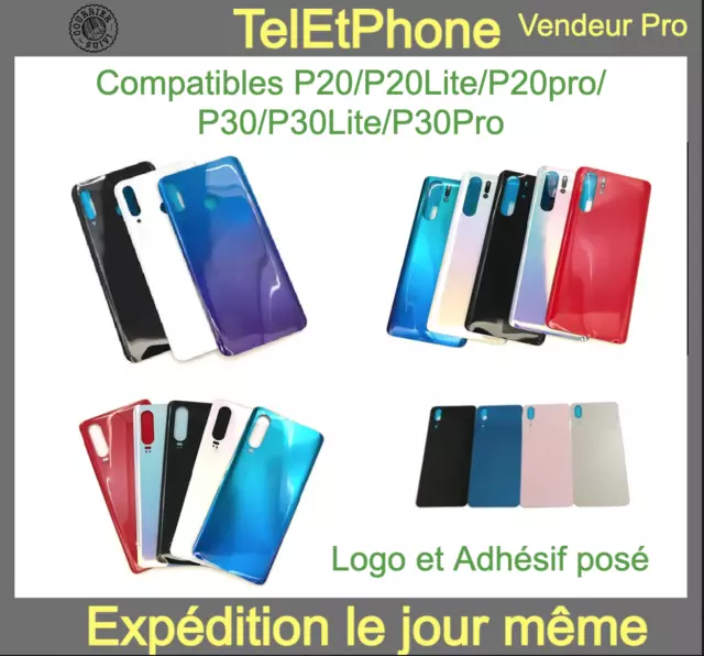Vitre Arrière Cache Batterie pour Huawei P20 P30 Lite Pro Logo Adhésif 48MP
