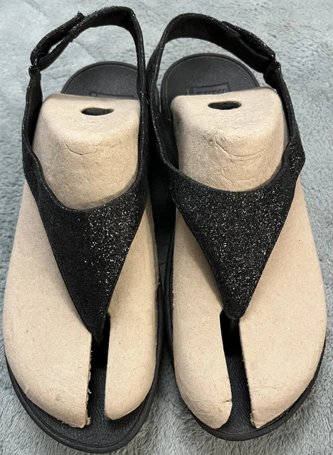 Fitflop Skylar - Black Glitter Back Strap Sandal - Size 6
