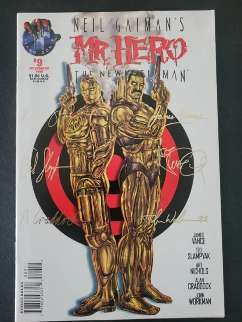 MR HERO #9 (1995) TEKNO COMICS VARIANT SIGNED by EVERYONE! NEIL GAIMAN!+