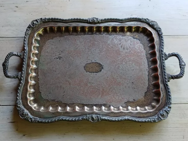 Antique GOLDFEDER SILVER Co COPPER Base SIlverplate SERVING TRAY Platter 20 x 16