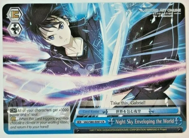 Weiss Schwarz Sword Art Online SAO/S20-T07R RRR KIrito Near Mint