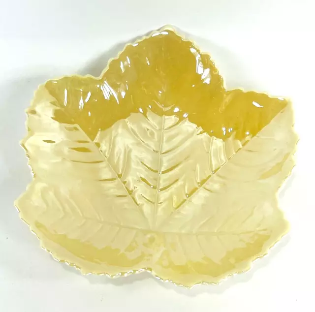 Vintage BELLEEK Ireland Sycamore Leaf 6" Dish Yellow Luster 5th Green Mark