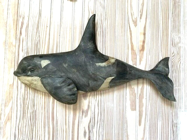 Wendy Lichtensteiger Carved Wood Killer Whale - Mint - Signed 2018