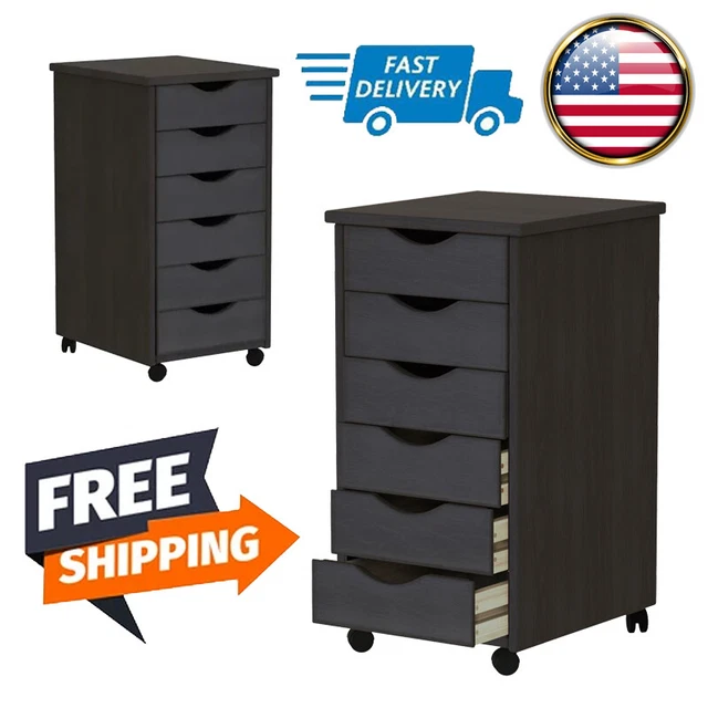 Wood Storage Tower Chests of Drawers Rolling 6 Drawer Dressers Organizer Cabinet