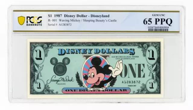 1987 First Edition $1 Disney Dollar Disneyland Waving Mickey Pcgs Gem 65 Ppq