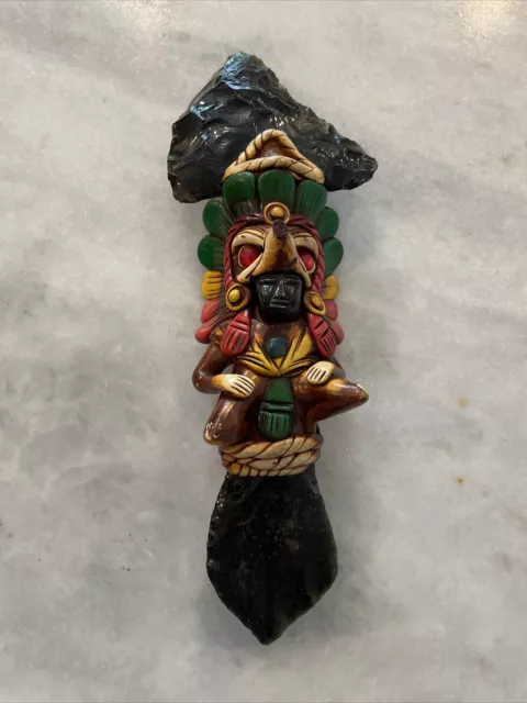 Nice Native American Hand Made Leather Rattle Dragon Glass