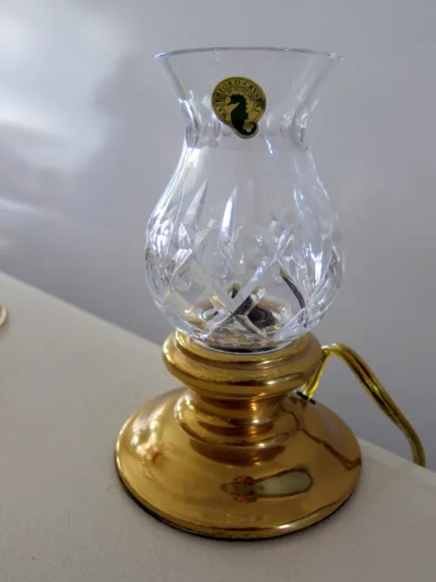 New Waterford Hamden Gold Crystal Shade Hurricane Small Lamp Brass Base