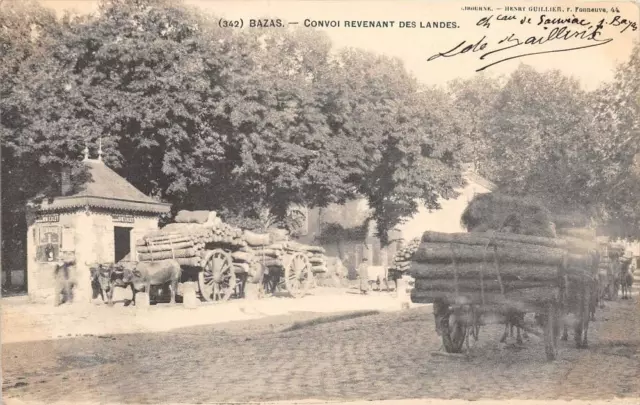 CPA 33 BAZAS CONVOI RENTRANT DES LANDES (dos non divisé)