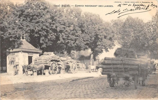 CPA 33 BAZAS CONVOY RETURNING FROM THE LANDES (back undivided)