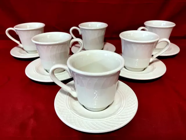 Homer Laughlin Gothic Ivory/Cream 12 Piece Set Of 6 Each Coffee Cups & Saucers