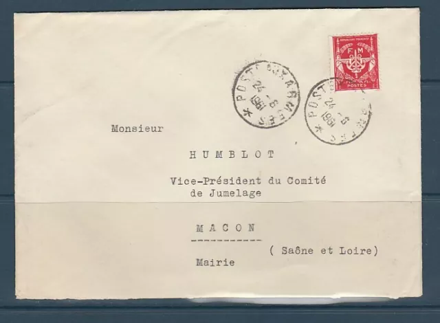 enveloppe franchise militaire num 12 FM rouge seul sur lettre de 1961